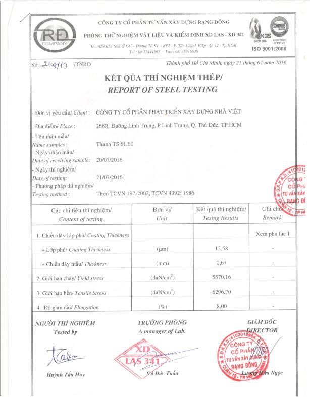 KIỂM ĐỊNH THANH MÈ THÉP NHẸ TS61.60